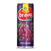 A 250ml can of Rauch - Bravo Red Grape juice, with a grape image and the Rauch logo on the label—an ideal choice for fans of refreshing red grape juice.